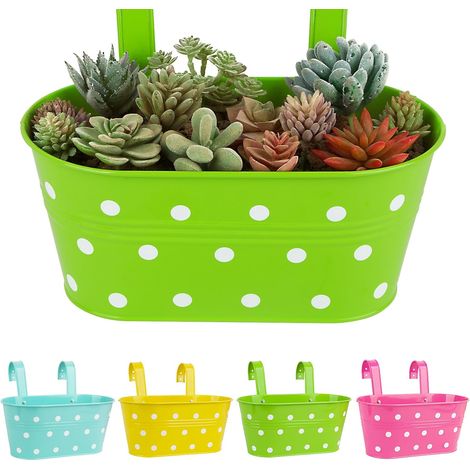 4pcs Pots de Fleurs à Suspendre Multicolore Rétro Métal avec Double Crochet Détachable Pot Plante Polka Dots Trou de Drainage Vintage pour Décoration Jardin Balcon Terrasse Intérieur ou Extérieur (1/4)
