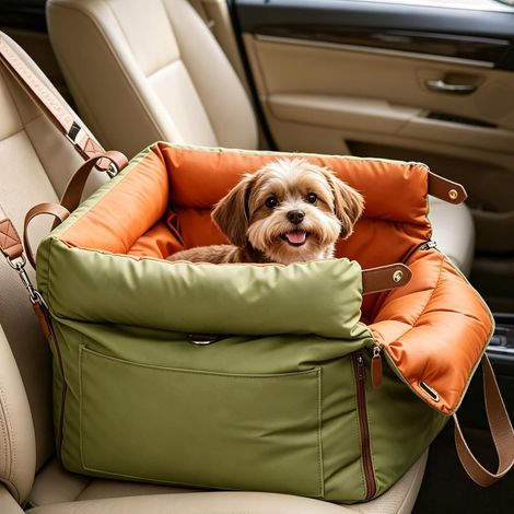Siège auto pour chien de petite et moyenne taille, imperméable et robuste, en similicuir avec ceinture de sécurité, pouvant servir de couchage à l'avant et à l'arrière,utilisable toute l'année (1/5)