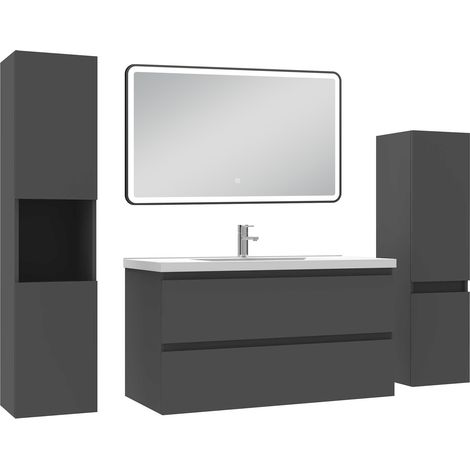 Ocean Meuble Salle de Bain 100cm avec colonne + miroir lumineux 3 couleurs Anthracite (1/5)
