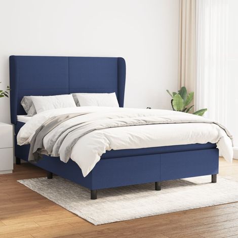 Sommier à lattes de lit avec matelas Bleu 140x200 cm Tissu (1/5)
