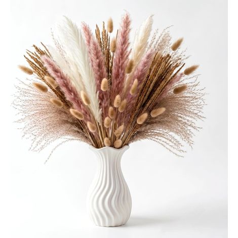 120 Pcs Fleurs Séchées Bouquet Décoratif d'herbe Pampa Séchée Fleurs Séchées Naturelles pour Travaux Manuels Herbe Fleur Bohèmes Queues Lapin Séchées Fleur Plantes 42cm pour Décoration Table Maison (1/5)