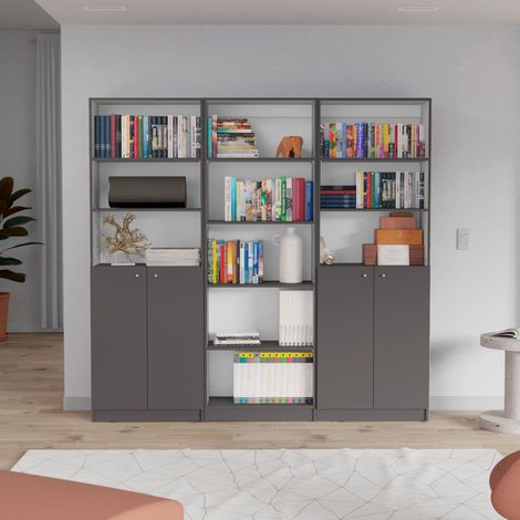 Ensemble d'étagères de bureau à domicile en mélamine 3 pièces avec étagères et 2 portes (1/5)