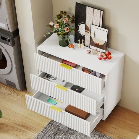 Kommode mit 3 Schubladen, 80 x 40 x 72 cm, weiße MDF mit Metallfüßen HAVRYA (1/5)
