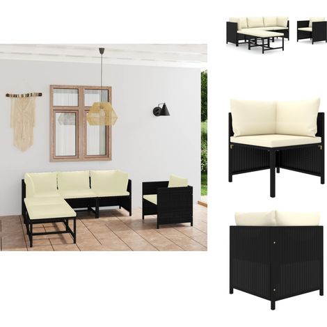 6-tlg. Garten-Lounge-Set mit Kissen Poly Rattan Schwarz - Gartengeräte - Loungemöbel - Gartenloungeset - Outdoormöbel - Rattanmöbel (1/5)