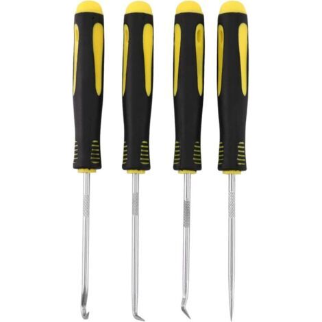 4 pièces grattoir crochet outil ensemble huile joint extracteur caoutchouc joint torique crochet joint joint tournevis main outil de retrait outils noir et jaune (1/4)