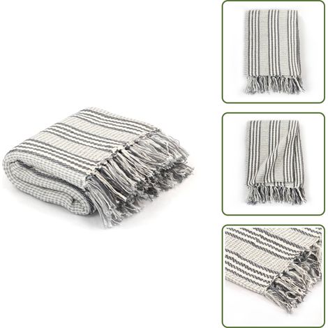 Couverture coton à rayures 125x150 cm Gris et Blanc - Couverture En Coton - Plaid Gris - Couverture Douce - Décoration Intérieure - Accessoires De Literie (1/5)