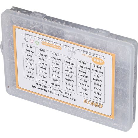 Kit de 480 vis à tête cylindrique cruciforme en acier inoxydable 304, écrous et rondelles assortis, tailles M2, M2.5, M3, M4, M5 et M6. (1/5)