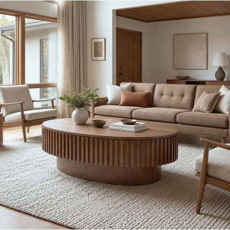 Tavolino ovale 98x60x35 cm in MDF impiallacciato noce con vano nascosto – MEUBLIV (1/5)