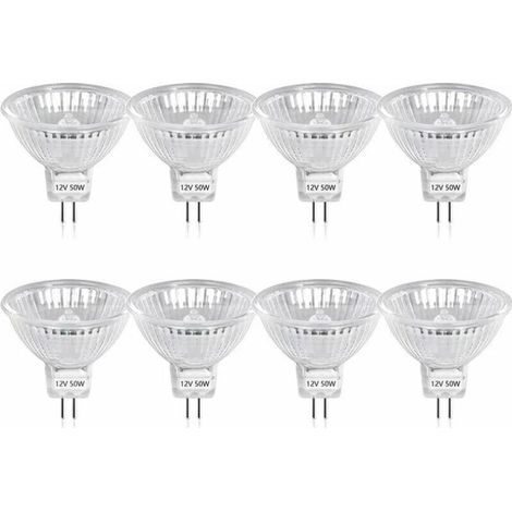 50W GU5.3 MR16 Ampoule Halogène Dimmable, DC 12V Basse Tension 2 Broches Base Spotlight Réflecteur Ampoules, 800 Lumen, Blanc Chaud 2800K(8-PCS)