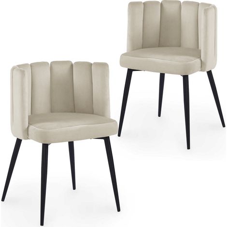 Deco In Paris – Lot de 2 chaises en velours beige – Chaise gondole moderne – Dossier moelleux – Hauteur d'assise 48.5 cm – Structure en bois et pieds en métal (1/5)