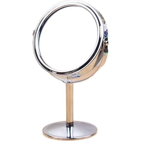 Miroir de courtoisie double face avec support rotatif à 360° pour salle de bain, chambre à coucher (rond) (1/5)