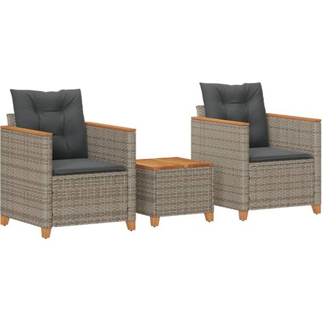 Ensemble de bistro 3 pcs,Salon de jardin et coussins gris résine tressée acacia CFW99627 (1/5)