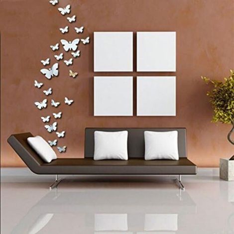 25 Stickers Miroir Papillon Argent – Déco Murale Salon/Chambre, Adhésif Acrylique Brillant (1/5)