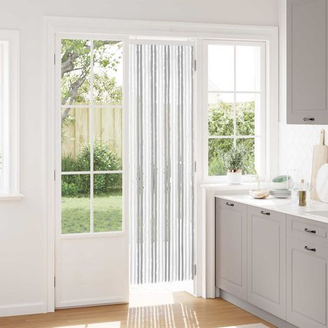 vidaXL Rideau anti-insectes en chenille Gris clair et blanc