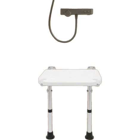Asiento de ducha plegable, altura regulable, capacidad de carga de 100 kg, color blanco. (1/5)
