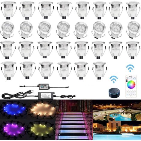 30 LED Spot Encastrable Extérieur WIFI- Mini spot encastré de Ø30mm Eclairage Encastrables Extérieur pour Terrasse Enterre, IP67 Etanche DC12V Lumière RGB (1/5)