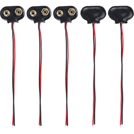 Lot de 5 connecteur Pile 9V, atériaux boîtier en Plastique Dur Noir, connecteur de Batterie Noir et Rouge, connecteur Clip pour Batterie 9v, idéal pour projets DIY expériences (1/5)