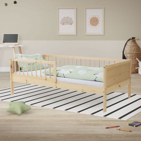 ML-Design Letto senza Materasso per Bambini e Bambine 80x160 cm Naturale Lettino Singolo in Legno Massiccio con Rete a Doghe e Protezione Anticaduta Letto per Giovani in Legno di Pino (1/5)