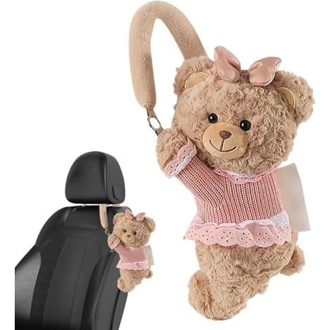 Boîte à mouchoirs décorative en forme d'ours pour voiture Boîte à mouchoirs en peluche pour SUV, monospaces, camions, à poser sur l'appui-tête, la coiffeuse, le comptoir ou la table de chevet (1/5)