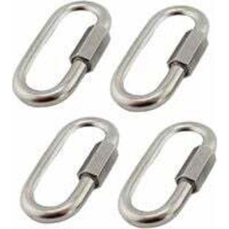 Lot de 4 connecteurs rapides M6/0,24 en acier inoxydable 304, mousquetons en acier inoxydable avec vis ovales en forme de D, très résistants pour l'extérieur/l'intérieur, le camping et la randonnée. (1/4)