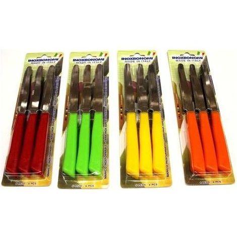 Inoxbonomi Set 6 Coltelli Da Tavola Lama Seghettata In Acciaio Inossidabile 11 Cm Manico Bianco In Polipropilene Lavastoviglie
