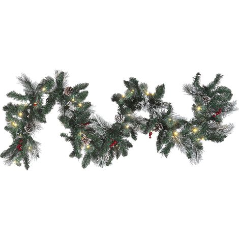 Festone LED verde e bianco 180 cm materiale sintetico Natale pigne bacche Wapta