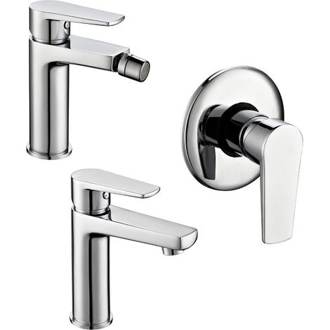 Tris rubinetti miscelatori bidet lavabo doccia ad incasso linea asia cromata (1/4)
