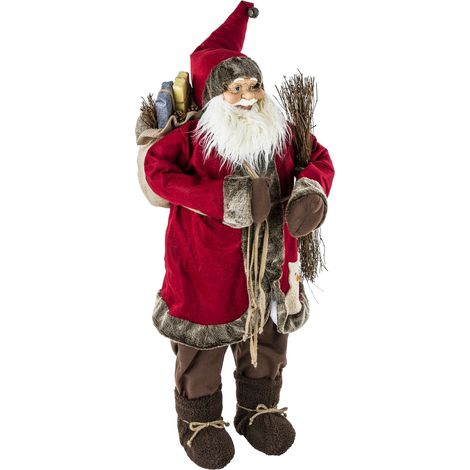 Atmosphera – Père Noël traditionnel en velours rouge et fourrure marron H 120 cm – Décoration festive pour intérieur – Ambiance de Noël garantie (1/4)