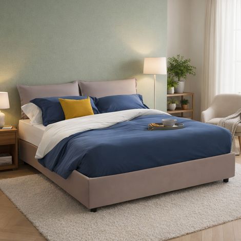 Talamo Italia Cama matrimonial Nora, Cama contenedor con tapizado en ecopiel, 100% Made in Italy, Apertura frontal, con colchón 160x190 cm incluido, Tórtola, con embalaje reforzado (1/5)