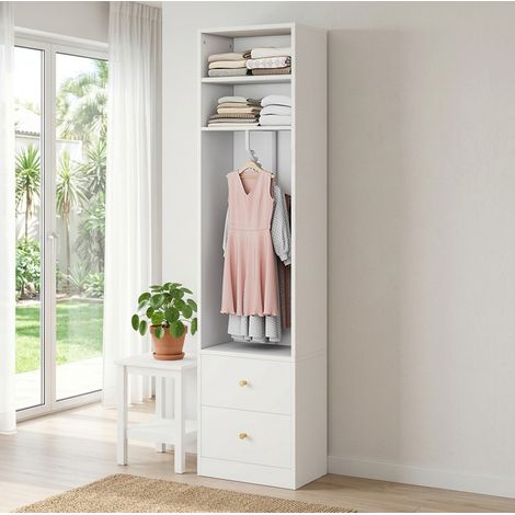 Armario perchero estrecho 50x30x200 cm de MDF y acero blanco con 2 cajones - CHICFURN (1/5)