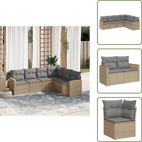 Rattan sintetico - vidaXL Set Divano da Giardino 6 pz con Cuscini Beige Misto Polyrattan - Poltrone da giardino