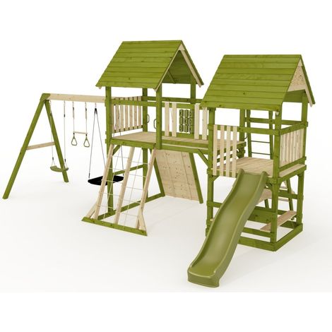 Rebo Wildwood Hollow Climbing Frame with Triple Swing, Climbing Wall and Wave Slide (1/5)