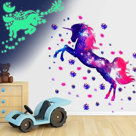VURAHOME -Stickers Muraux Licorne,Stickers Muraux Licorne pour Enfants, Licorne Ciel étoilé Sticker,Stickers Licorne Chambre Fille,Licorne Autocollants De Décoration Murale, Sticker mural en vinyle (1 (1/5)