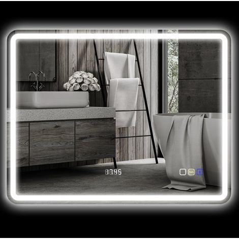 Specchio bagno LED 90 x 70 cm, Bluetooth, antiappannamento, argento (1/5)