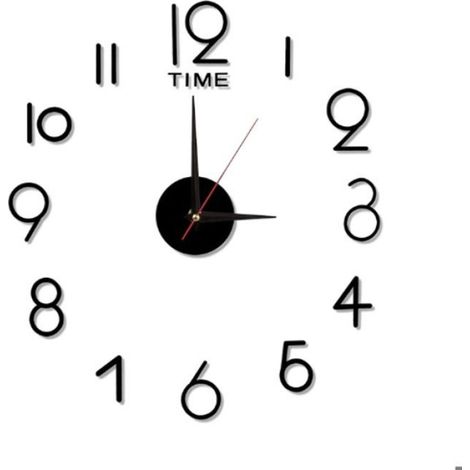 1 Horloge murale, Acrylique, Noir, Silencieuse, Autocollante, 50 cm, Salon Chambre Cuisine (1/5)