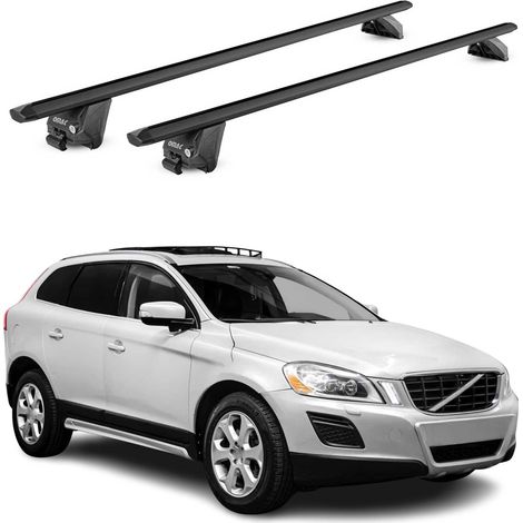 OMAC Barres de toit aluminium certifiées TÜV pour Volvo XC60 I 2009-2017 – Pour rails de toit intégrés – Rainure en T – Charge max 100 kg – 2 antivols Noir (1/4)