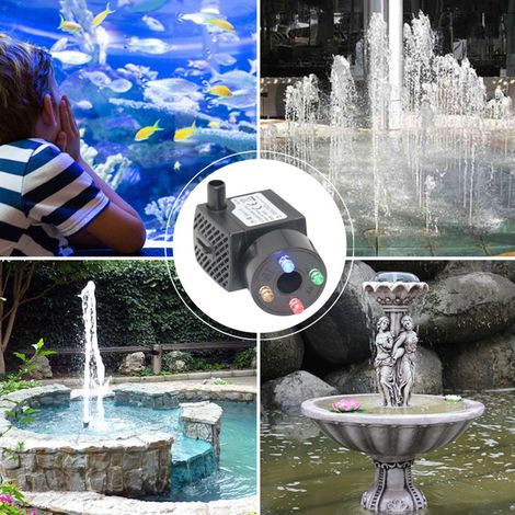 Pompe Eau Submersible, 150L/H 2W Aquarium Pompe avec 4 Couleur LED Ajustable Ultra-Silencieux avec 4 Pieds de Ventouses et Câble 1.5m pour Aquarium, étang, Fontaine, Jardin (1/5)