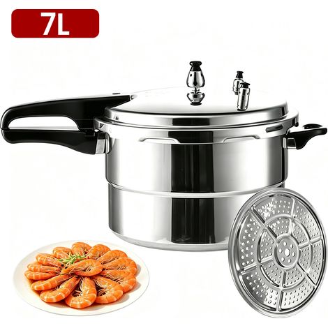 Autocuiseur 7L, autocuiseur en alliage d'aluminium, Cocotte-minute, compatible gaz/induction, panier vapeur (1/5)