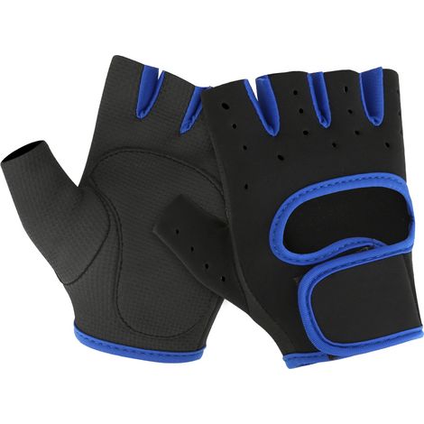 Gants d'entraînement mi-doigts anti-dérapants unisexes pour fitness extérieur, respirants - Bleu+Noir Taille M (1/5)