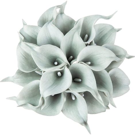 Diez calas artificiales, de tacto realista, hechas de látex, ideales para ramos de novia, fiestas y decoración del hogar (base blanca con centros amarillos).