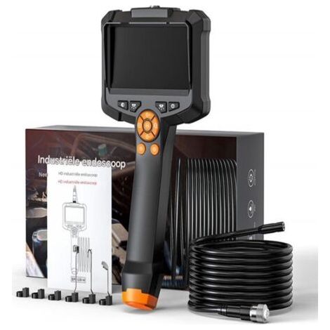 Caméra endoscopique à Double Objectif, 1080P HD Caméra d'inspection avec Écran IPS 4,3 Pouces, Camera Canalisation avec 8 lumières LED, Endoscope Camera, IP67 étanche, Câble Semi-Rigide de 5M