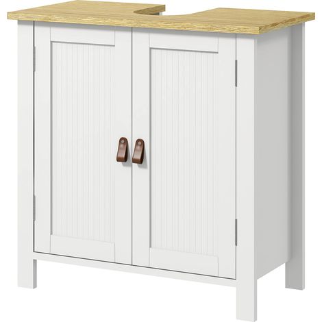 Meuble sous lavabo 2 portes blanc 60x30x60 cm, étagère réglable 2 étages intérieure, poignées PU