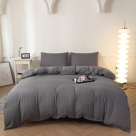 Juego de funda nórdica con 2 fundas de almohada 48 x 74 cm, Juego cama 180 x 220 cm, Juego funda nórdica microfibra suave cepillada, azul oscuro (1/5)