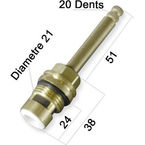Cristina Ondyna – Tête de robinet céramique 1/2 tour longue 20 dents – Filetage plomberie 1/2'' – Pour installations sanitaires – PD00188