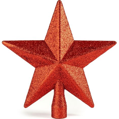 Weihnachtsbaum Spitze 19 cm - rot - Christbaum Spitze Stern mit Glitzer Effekt
