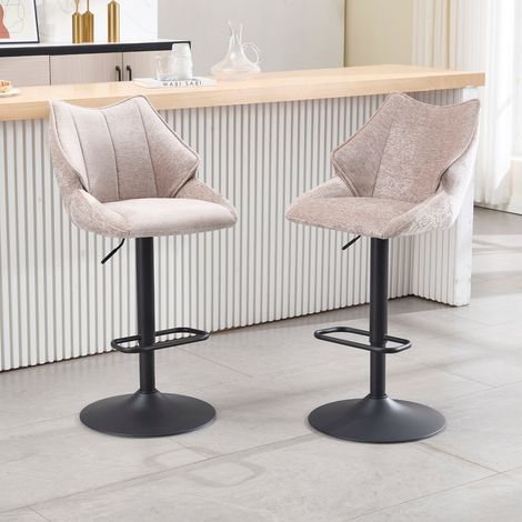 Wahson Tabouret de bar moderne lot de 2 – Chaise haute réglable en hauteur – Rembourrage en tissu chenille – Structure en métal gris, Gris