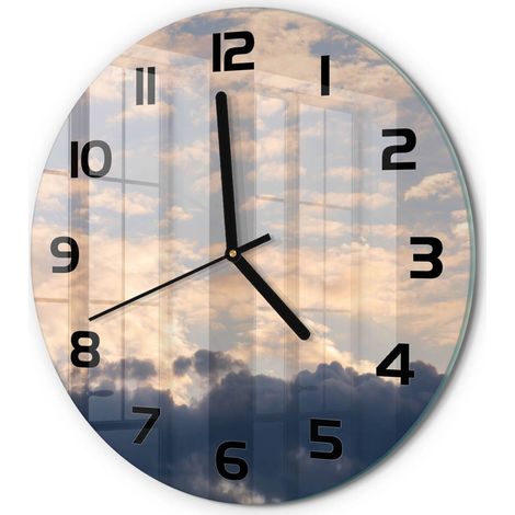 Horloge Murale Ronde Chambre Bureau Verre Silencieuse Design Moderne Élégant Nuages dans le ciel fi 30 cm (1/5)