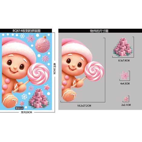 Autocollants décoratifs roses pour fenêtres, sapin de Noël, bonhomme de neige, autocollants pour fenêtres, cerf de Noël, flocons de neige, autocollants statiques