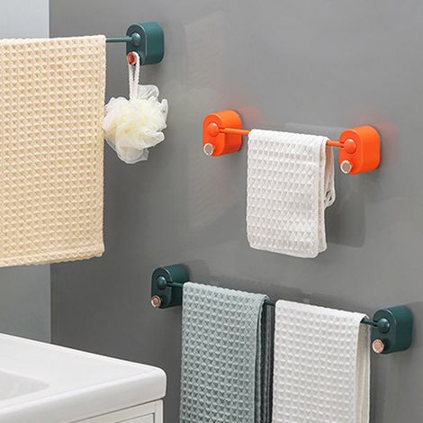 Porte-serviette mural simple pour salle de bain, barre à serviettes sans perçage, accessoire de salle de bain en noir et vert, longueur étendue. (1/5)