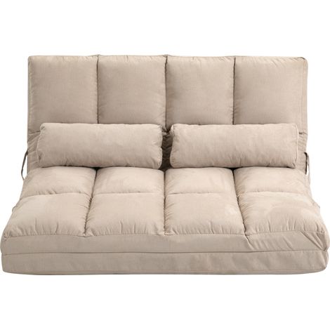 Fauteuil de sol 2 en 1 avec dossier, 3 positions, coussin d'assise réglable, velours beige, acier, 102 x 73 x 60 cm (1/5)